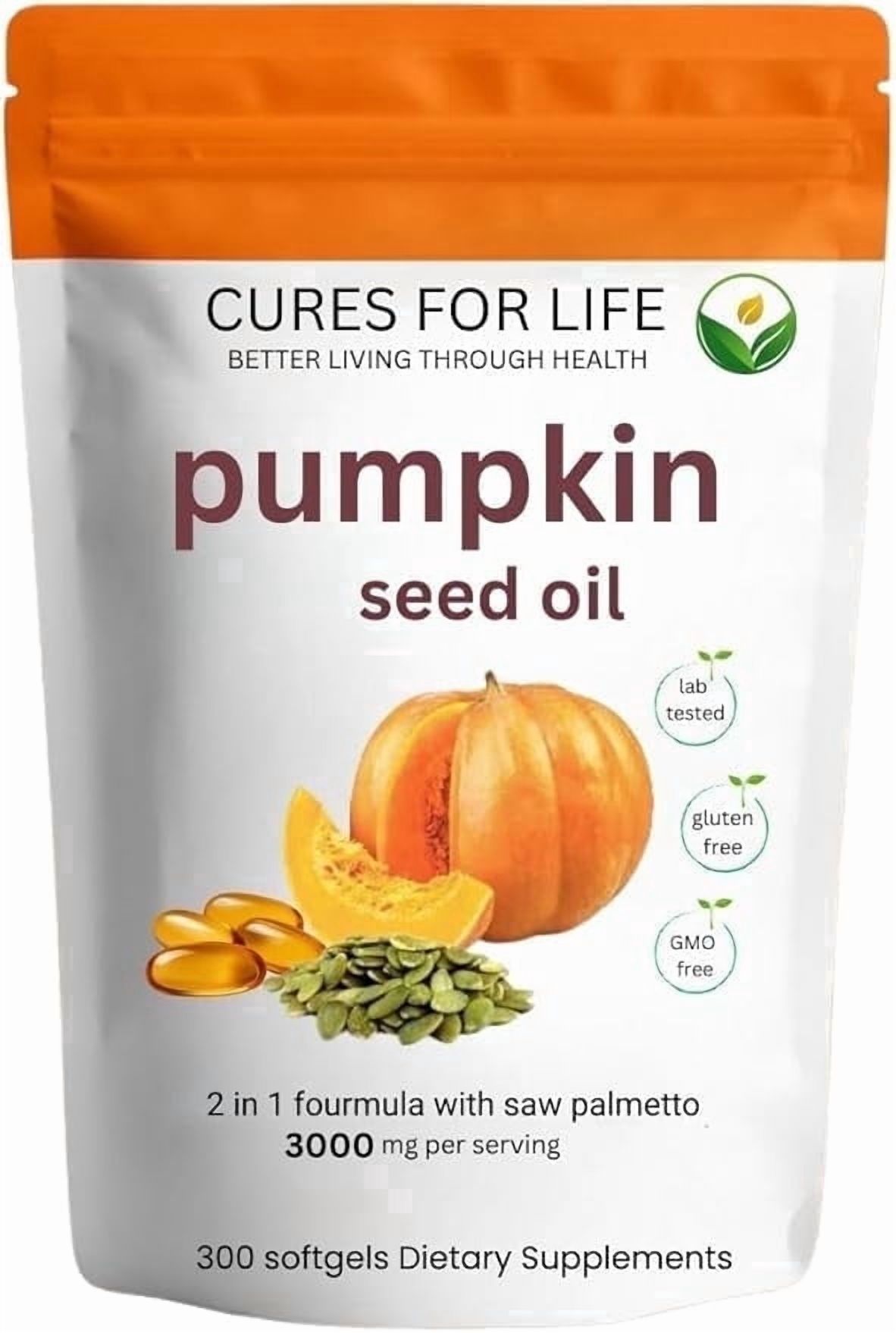 Cures For Life Pumpkin Seed Oil with Saw Palmetto – 3000mg Per Serving, 300 Softgels | Cold Pressed Virgin Oil | Supports Prostate, Bladder, Urinary & Hair Health | Non-GMO