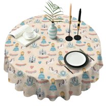 Beige Princess Unicorn Pattern Round Tablecloth 60"x60",Wrinkle Wipeable Table Cloth for Kitchen Dining Room Picnic Patio Party