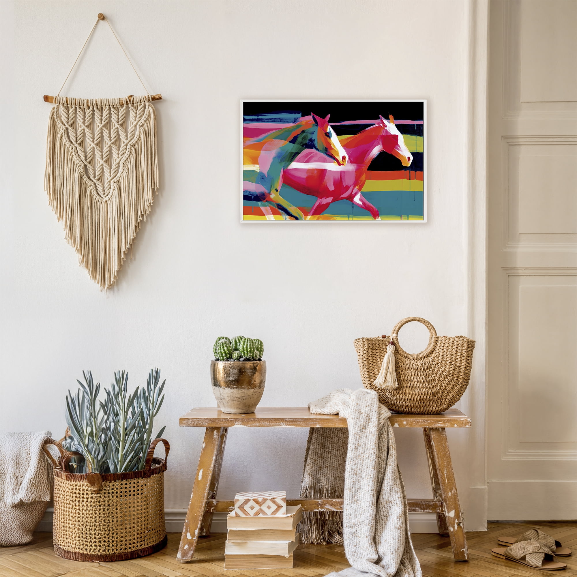 Stupell Industries Wild Horses Running Through Stripes White Framed Giclee Art, design by Chromatic Storm Studio