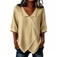 thumbnail image 3 of Craaazy Shirts for Women Three Quarter Sleeve Relaxed Fit Solid Color V Neck Cotton Linen Tees for Casual Summer Vacation, 3 of 6