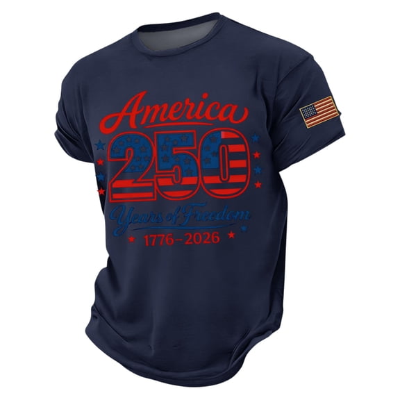 250 Anniversary Usa T Shirt for Men 1776-2026 Usa Flag Print Short Sleeve Crew Neck Tees Big and Tall Classic Fit Breathable Casual Tops, Navy, #01 Navy