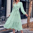 thumbnail image 2 of Spring Savings Clearance Lindreshi Fall Dresses for Women 2023 Homecoming Dresses Women's Fashion Casual Solid Long Sleeve V-Neck Bandage Long Dress, 2 of 5