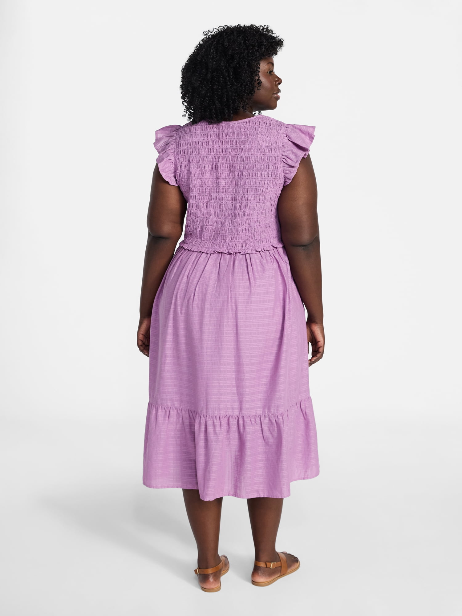 Terra & Sky Women's Plus Cotton Midi Dress with Smocked Bodice, Sizes 0X-5X