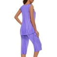 thumbnail image 5 of Njoeus Womens Lounge Sets 2 Piece Outfits, Women Sets 2 Piece Outfits Fashion Women Round Neck Striped Sleeveless Tank Tops Capris Elastic Waist Pajama Sets Sexy Pajama Set for Women Savings Dark Blue, 5 of 5