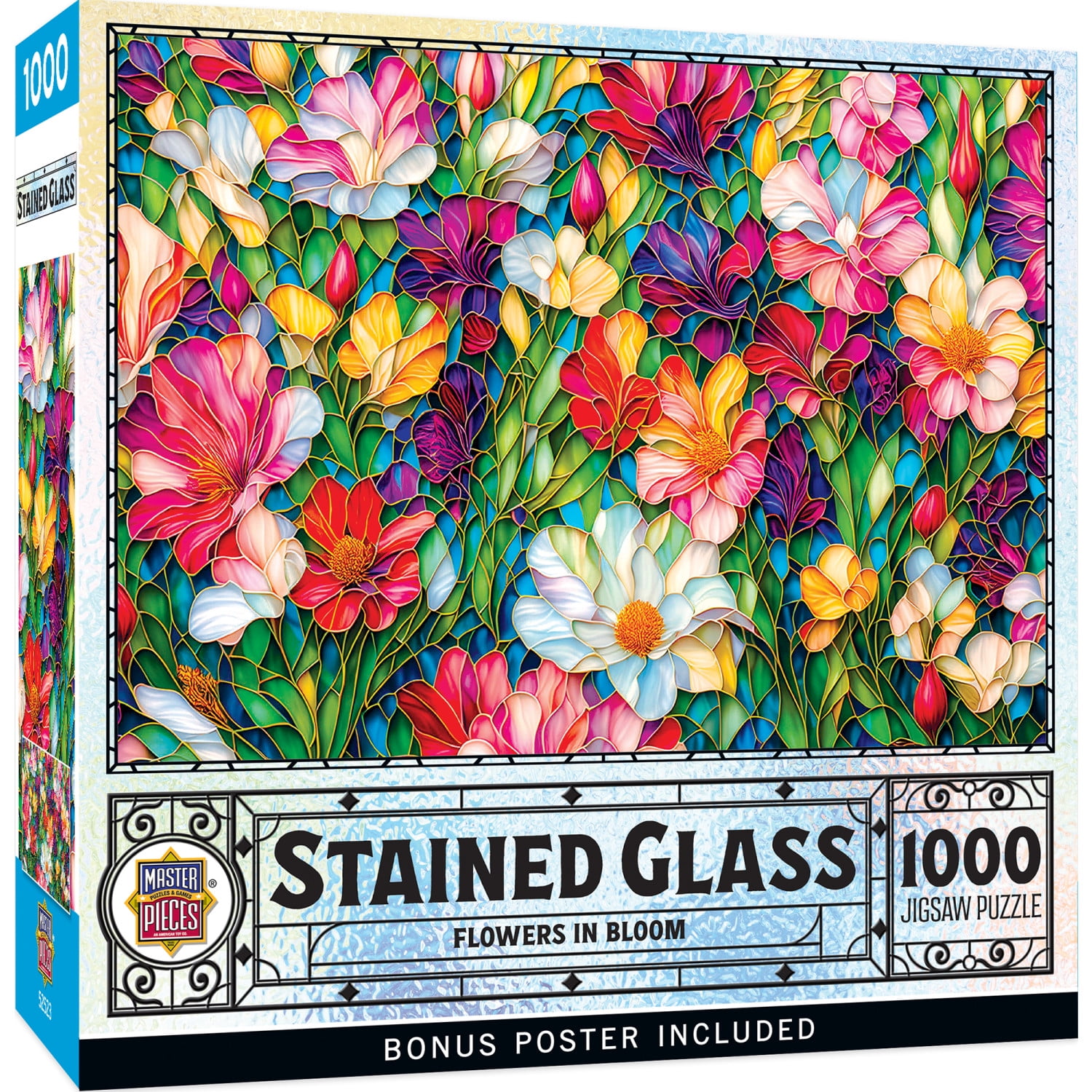 MasterPieces Stained Glass Jigsaw Puzzle Flowers in Bloom - Interlocking - 1000 Piece, 19.25"x26.75"
