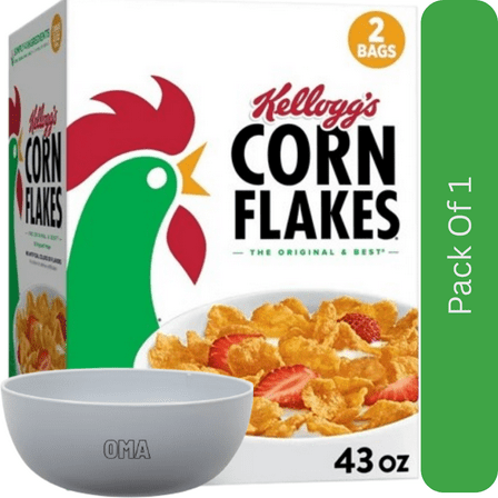 Kellogg's Corn Flakes Cereal, 43 oz Value Pack with White Bowl by OMA