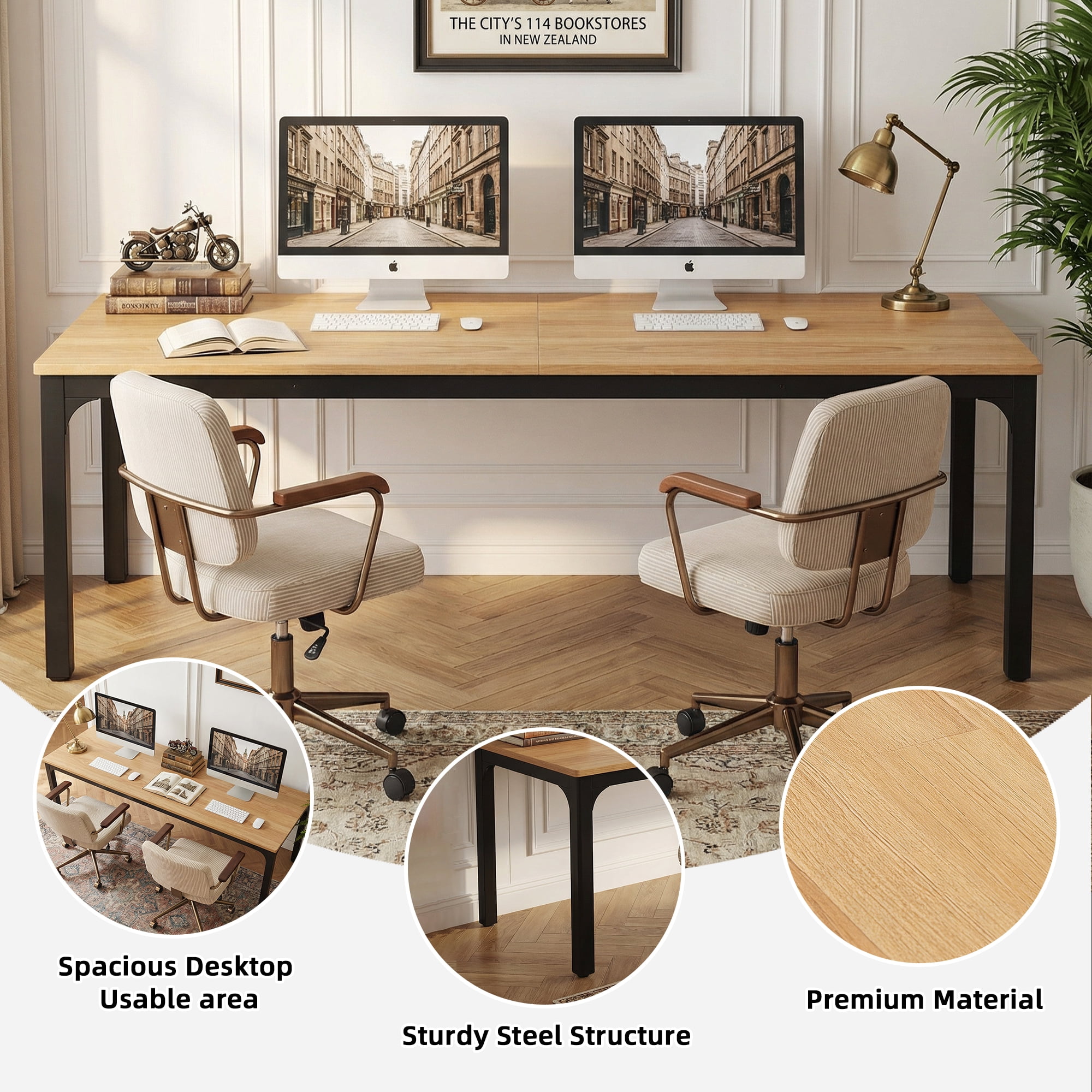 MAYEERTY 78.7" Extra Long Industrial Double Workstation Desk, 2-Person Home Office Desk with Heavy-Duty Metal Frame, 200lbs Capacity MDF Tabletop
