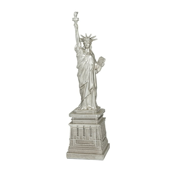 5" x 17" Silver Polystone Statue of Liberty Sculpture, by DecMode