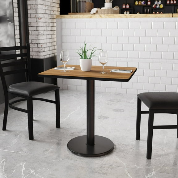 BizChair 24'' x 30'' Rectangular Walnut Laminate Table Top with 18'' Round Table Height Base