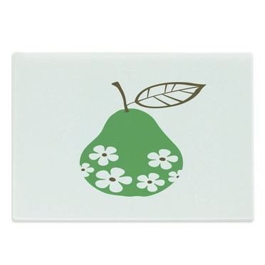 Pear Cutting Board, Fruit with Daisy Flower Blooms Summer Flourishing Cheerful Season Chamomile, Decorative Tempered Glass Cutting and Serving Board, in 3 Sizes, by Ambesonne