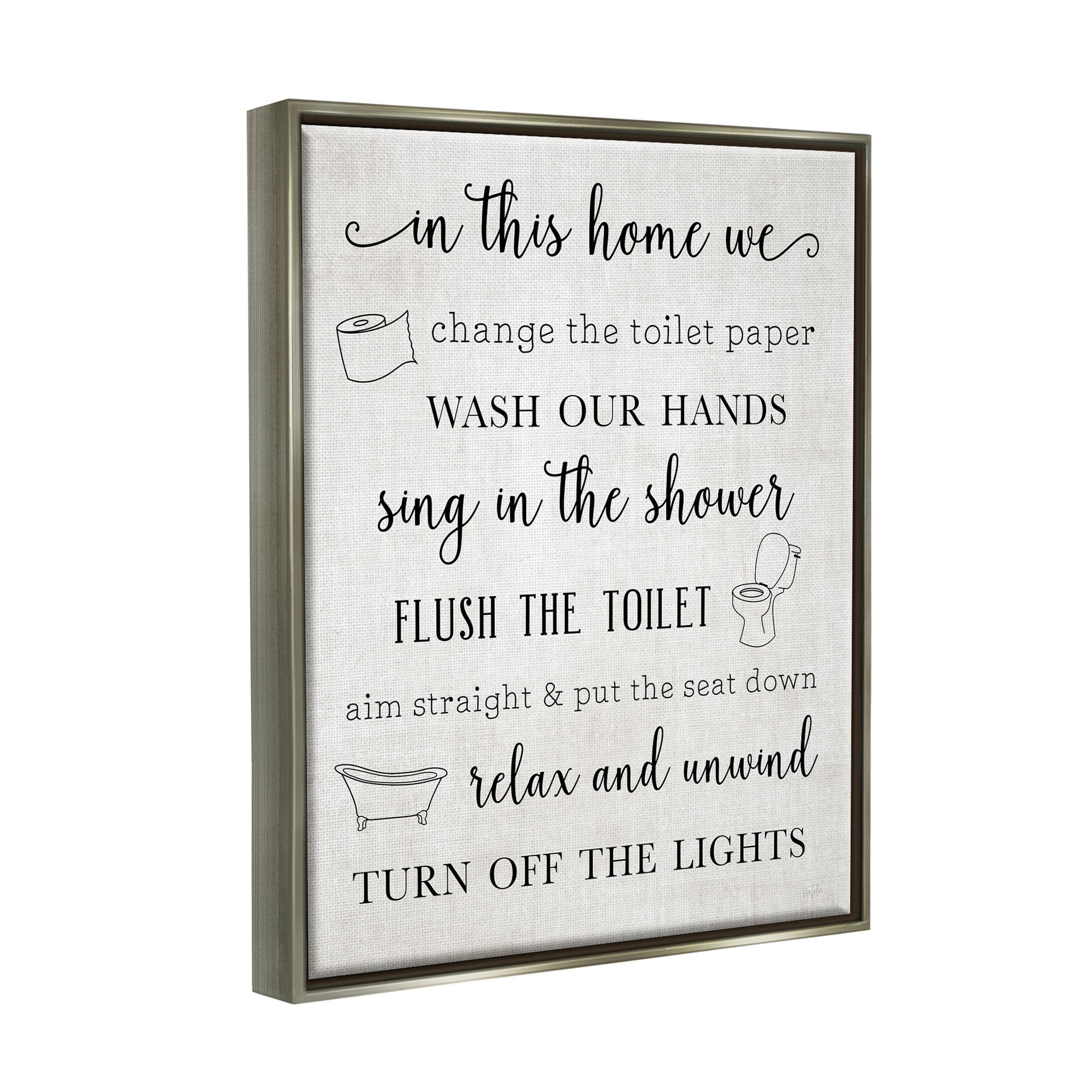 Stupell Industries In This Home Bathroom Rules Graphic Art Luster Gray Floating Framed Canvas Print Wall Art, Design by Natalie Carpentieri