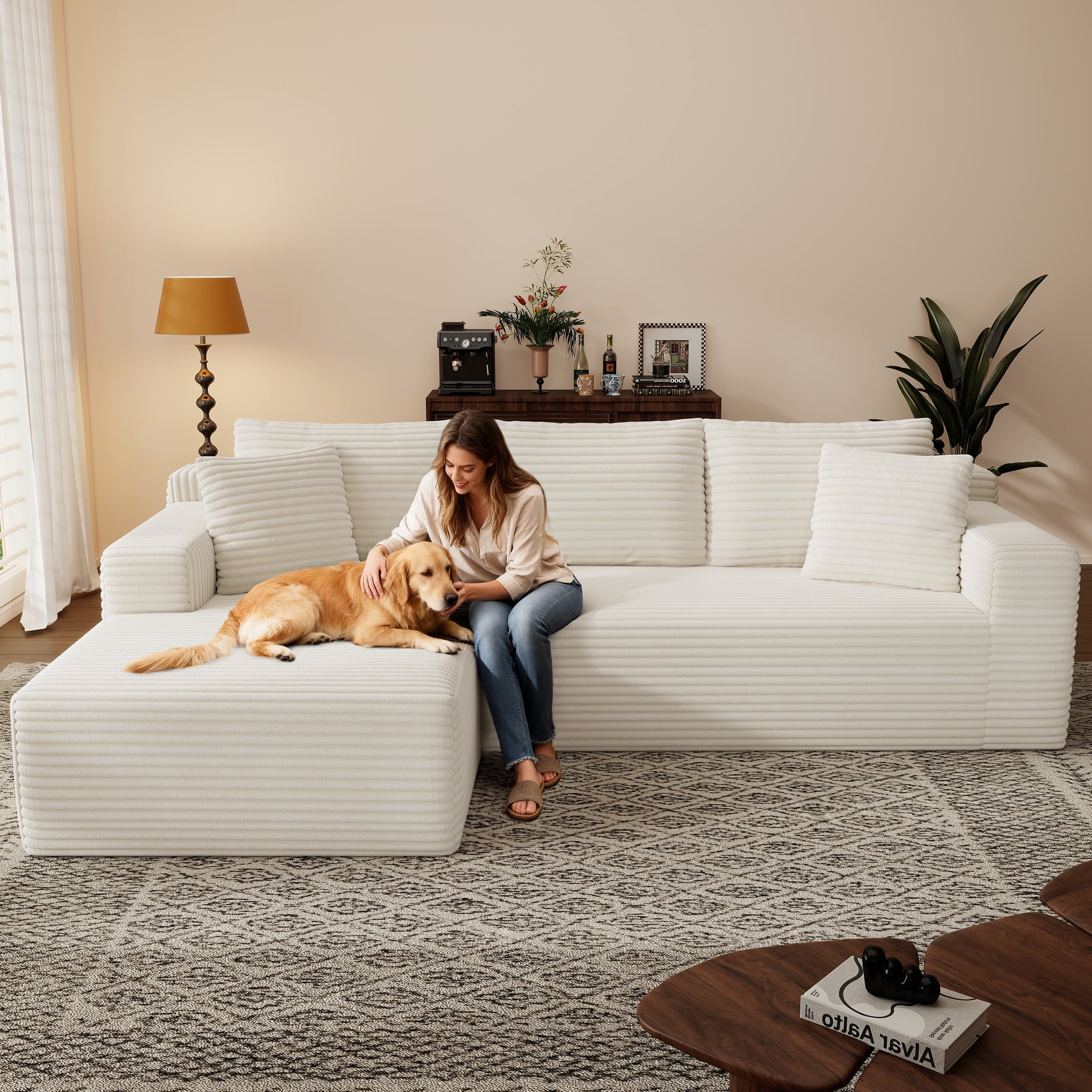 AENKYO Modular Sectional Couch with L-Shape Chaise — Modern Living Room Sofa, White, Left-Facing, No Assembly