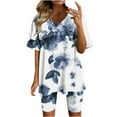 thumbnail image 2 of Ensembles d'Entraînement pour Femmes 2 Pcs Mode Féminine Blouse à Col en V Manches Courtes Hauts Shorts Costume Décontracté Ensembles 2 Pcs en Liquidation, 2 of 4