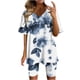 thumbnail image 2 of ICHUANYI Clearance Women Fashion V-Neck Blouse Short Sleeve Tops Shorts Casual Suit Sets(Navy, M) ICHUANYI WER2023081001105, 2 of 4