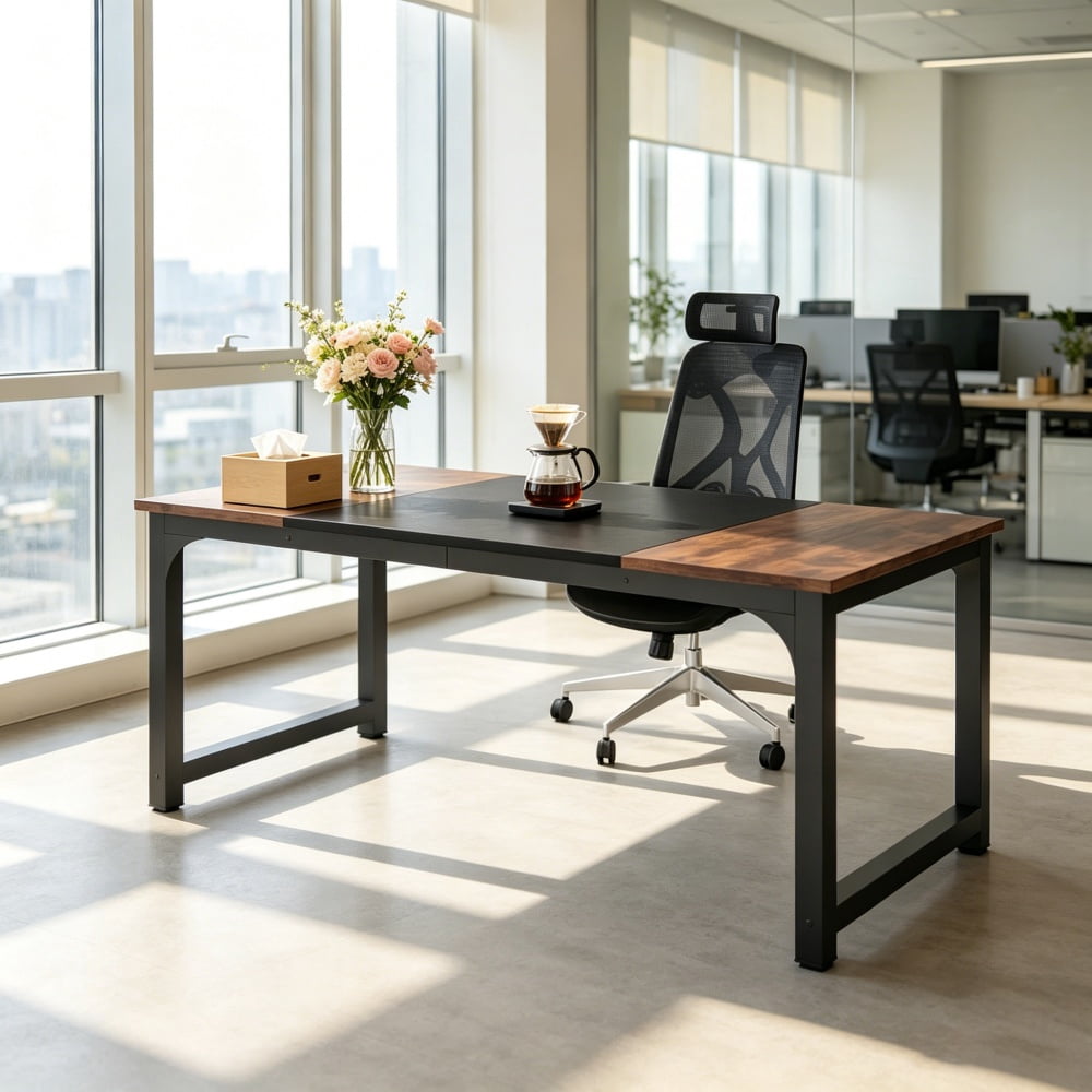 Modern Office Desk, Sturdy Metal Frame Computer Desk, Simple Writing Workstation, Spacious Desktop Multipurpose Study Laptop Table for Home Office, Bedroom, Study Room