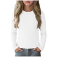 thumbnail image 2 of BRGZLK Little Girls Ribbed Long Sleeve Shirts Casual Fashion Solid Color Soft Comfy Lightweight Round Neck Lettuce Trim Slim Fit Basic Pullover Tee Shirt White 15-16 Years, 2 of 5