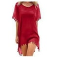 thumbnail image 4 of Babibeauty Women Beachwear Cover up Tassel up Tassel Chiffon Dress Chiffon Dress Swimwear Sun-proof Top, Red, 4 of 5