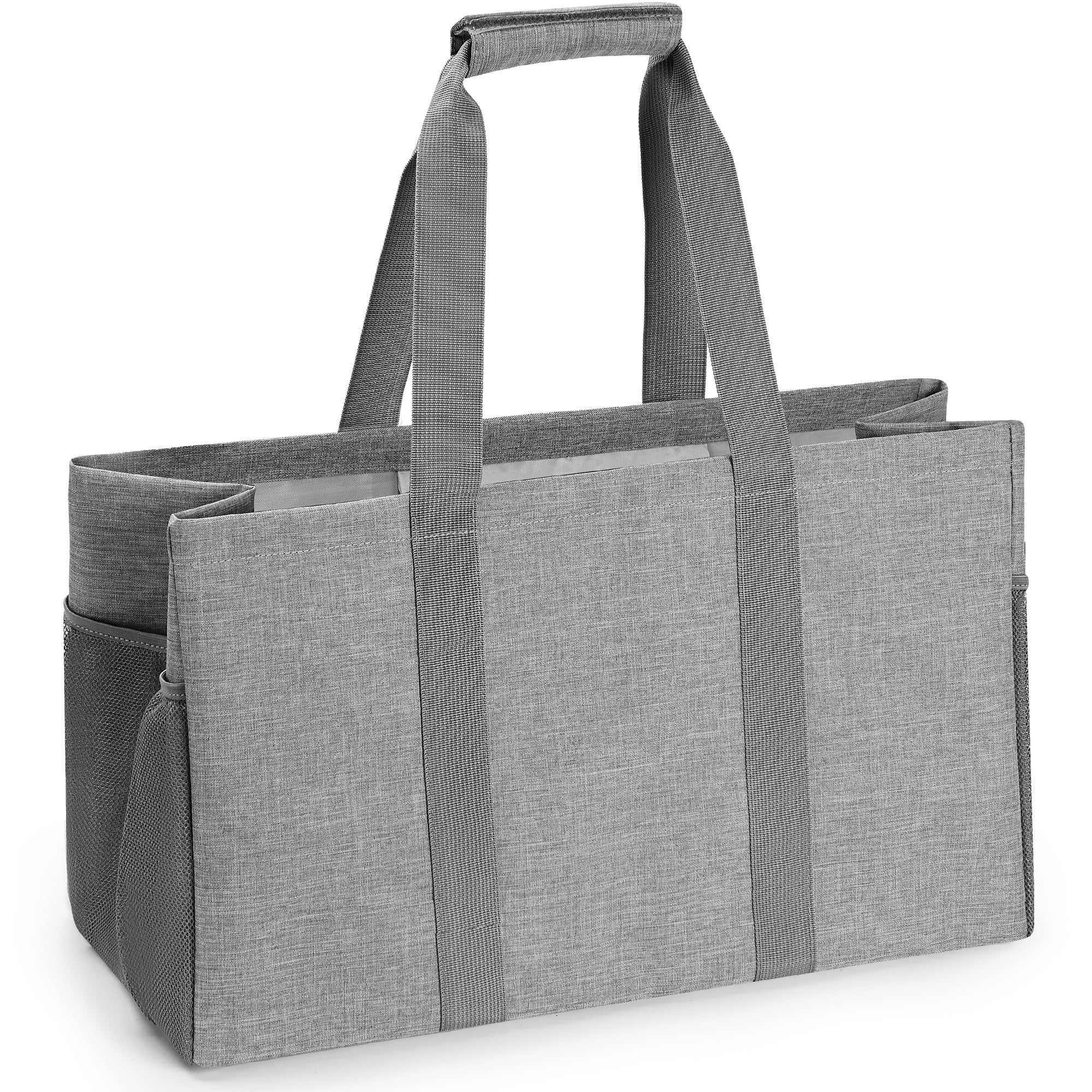 Kitsin Utility Tote Bag with Pockets Foldable Totes for Groceries with Reinforced Handles Sturdy Heavy Duty Totes