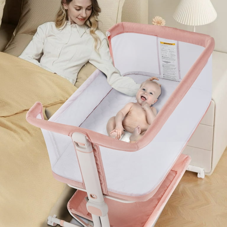 AILEEKISS Baby Bassinet Bedside Sleeper with Wheels Newborn Baby Cribs w Storage Basket Pink Walmart