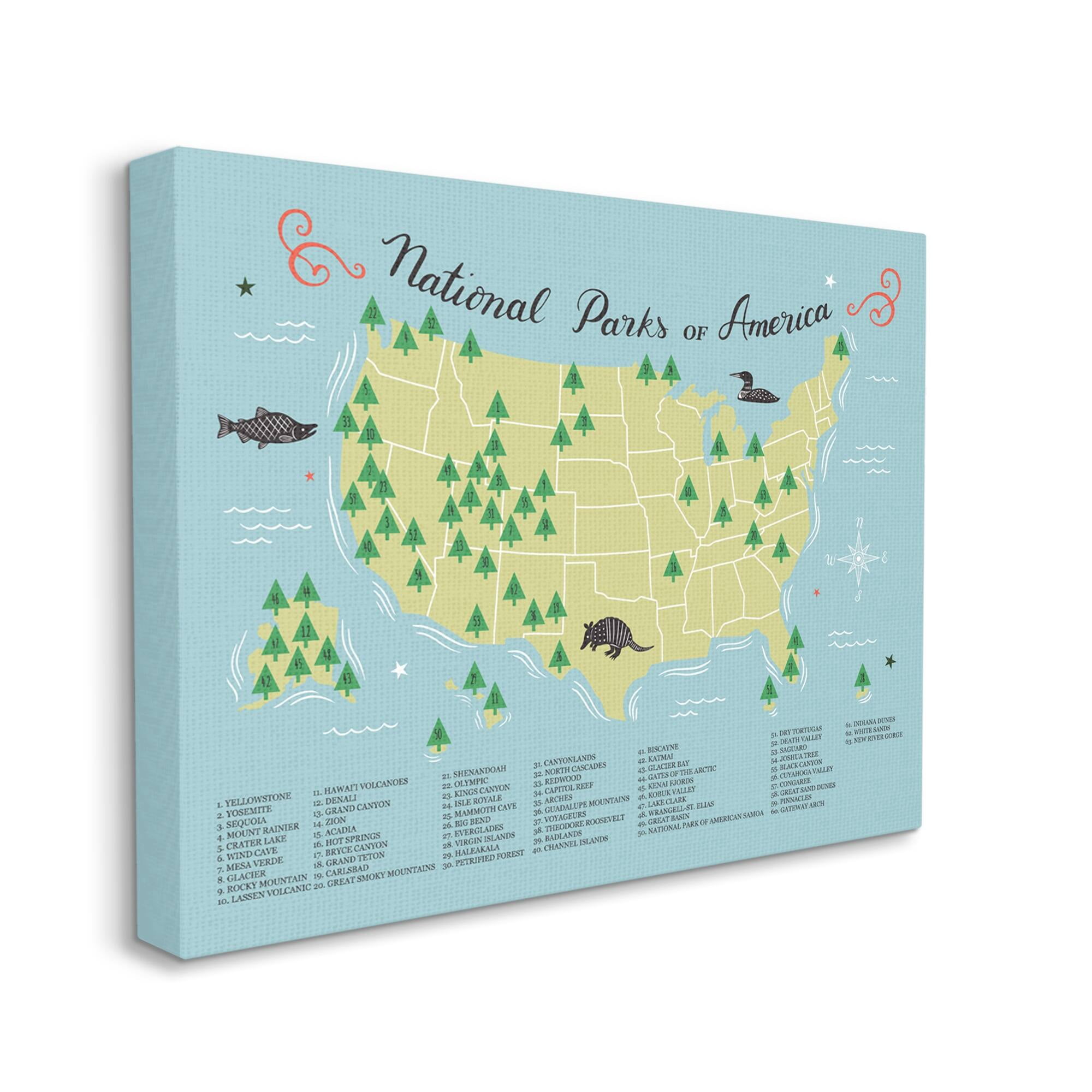 Stupell Industries National Parks Detailed Informative Map Diagram Canvas Wall Art, 40 x 30, Design by Michael Buxton