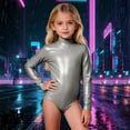 thumbnail image 2 of QUOTAY Long Sleeve Girls Kids Jumpsuit High Neck Back Zip Leotard Solid Color Performance Dance Gymnastics Unitard Stage Show Light Gray,5-6 Years, 2 of 4