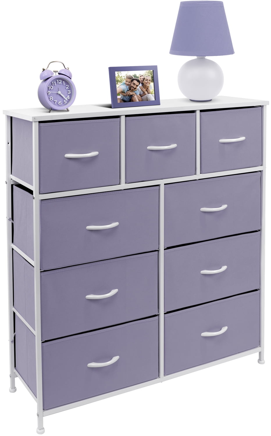 Sorbus 9-Drawer Dresser Nightstand End Table, Steel Frame, Wood Top, Purple