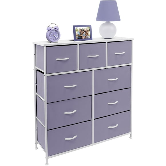 Nightstand Chest 9 Drawers Bedside Organizer Dresser Furniture for Bedroom and Office - Purple