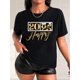 thumbnail image 1 of Chic Golden Letter Print Women's T-Shirt - Casual Round Neck, Short Sleeve Top for Spring/Summer/Fall - Breathable Polyester, Machine Washable, 1 of 7