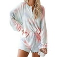 thumbnail image 2 of Blotona Women 2 Piece Pajama Set Nightwear Sleepwear Loungewear Tie-Dye Leopard Print Long Sleeve Top + Ruffled Shorts, 2 of 4