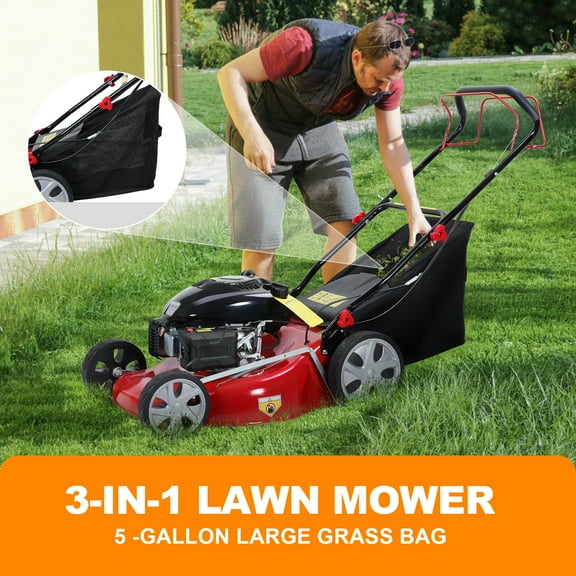 Thehsnt Lawn Mower, Self Propelled Lawn Mower, 141cc Gas Engine Lawn Mower, Push Lawn Mower with 50L Grass Tank, Big Wheels