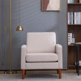 thumbnail image 2 of Linen Upholstered Accent Chair, Modern Armchair with Solid Wood Legs, Comfy Reading Arm Chair Single Sofa Chair with Solid Wood Frame for Living Room, Bedroom and Office, Creamy White, 2 of 7