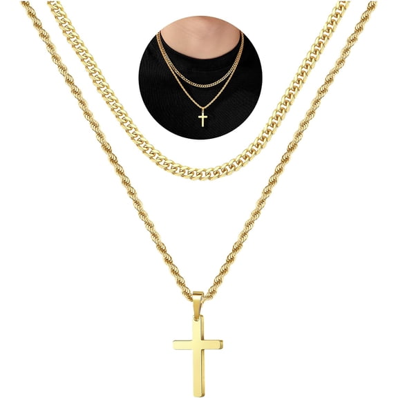 Terandius Men's Cross Necklace, Gold/Silver Men's Cross Necklace, Stainless Steel Cross Pendant Necklace, Simple Jewelry Gift, Men's Cross Chain Necklace