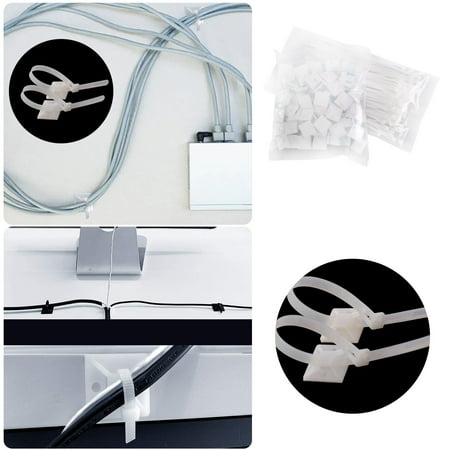 

Tape Double Self Tie Fixer Positioning Plate 23x23cm 100 Pack Zip Tie Mount with Ties Self Mounts for Wire Holder White Management Clips Wall