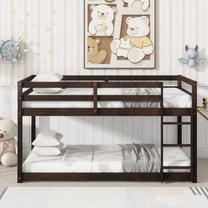 Espresso Solid Wooden Twin over Twin Floor Bunk Bed w/Ladder