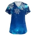 thumbnail image 2 of Inglocry Christmas Scrubs Women's Snowflake Christmas Tree Print Nursing Uniform Plus Size V Neck Short Sleeve Nurse Shirt with Pockets Blue 2XL, 2 of 4