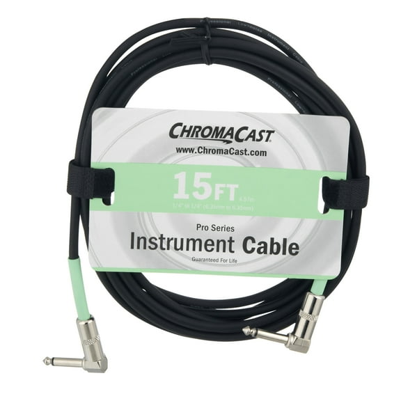 ChromaCast 15-Foot Pro Series Instrument Cable with Angle - Angle Ends, Surf Green