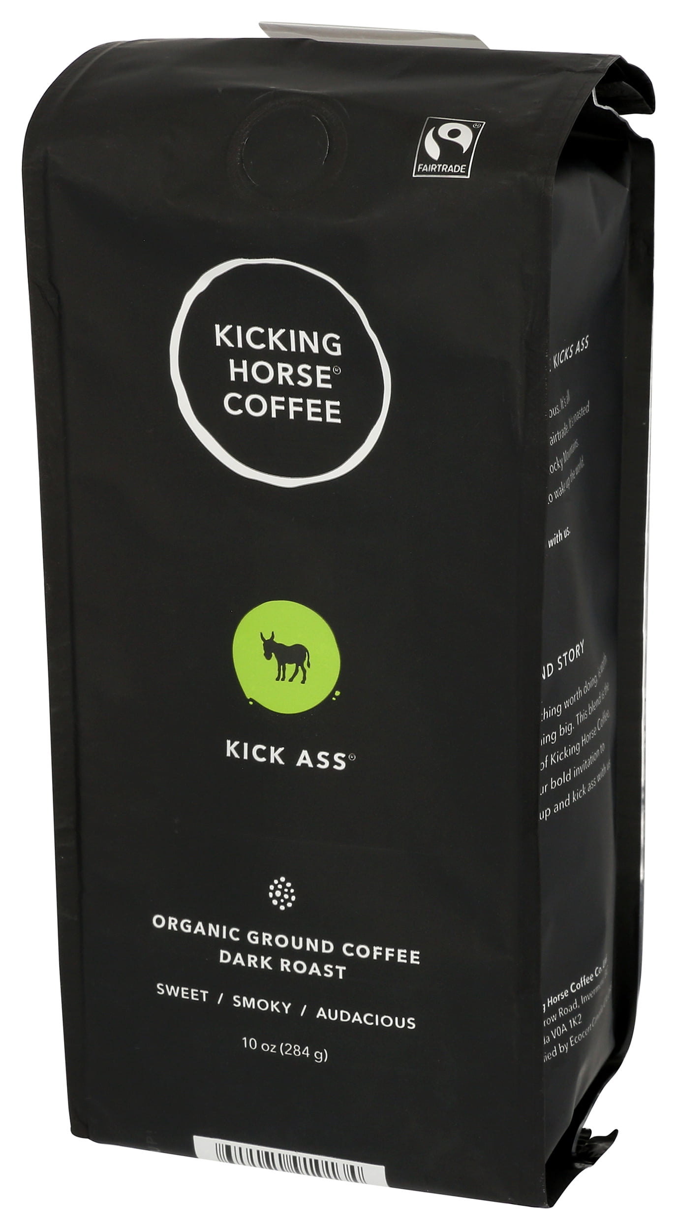 Pack of 6, Kicking Horse Kick Ass Dark Roast Organic Whole Bean Coffee, 10 oz