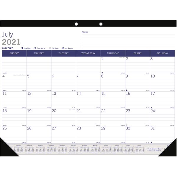 Blueline® DuraGlobe 13-Month Academic Desk Pad Calendar, 22' x 17', 100% Recycled, July 2021 To July 2022, CA177227