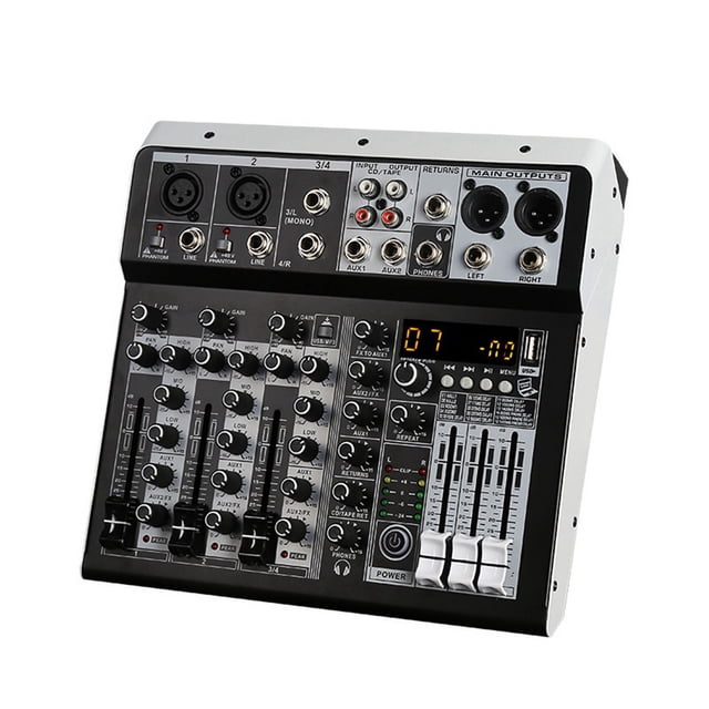 Mezclador de Audio Bluetooth de 4 Canales, Consola de Mezcla de Sonido, Interfaz de Audio, Tarjeta de Sonido USB para Estudio, Escenario, DJ, Hogar, Enchufe de la UE