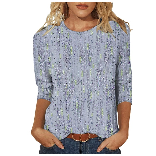 YDLCAFD Pâques Hauts Habillés pour Femmes Manches 3/4 Été Col Rond T-Shirts Imprimé Floral Blouses Décontractées Mode
