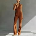 thumbnail image 4 of Miluxas Women's Halter 2 Piece Set Sleeveless Ruched Crop Top & High Waist Wide Leg Pants Outfit for Business Casual Brown, 4 of 5
