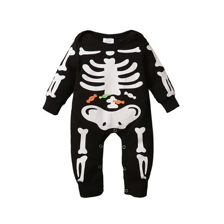 

TheFound Newborn Baby Girls Boys Halloween Outfits Skeleton Jumpsuit Long Sleeve Romper Bodysuit Clothes