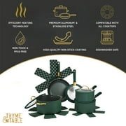 Thyme & Table 12-Piece Ceramic Non-Stick Granite Collection, Non-Toxic Cookware Set, Pots and Pans Set - Hunter Green