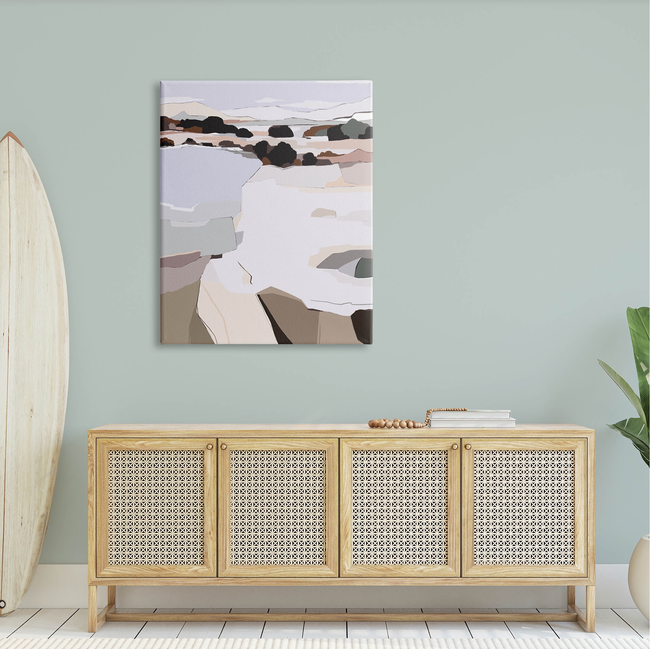 Stupell Industries Abstract Lake Cliffs Landscape Painting Graphic Art Gallery Wrapped Canvas Print Wall Art, Design by Nikita Jariwala