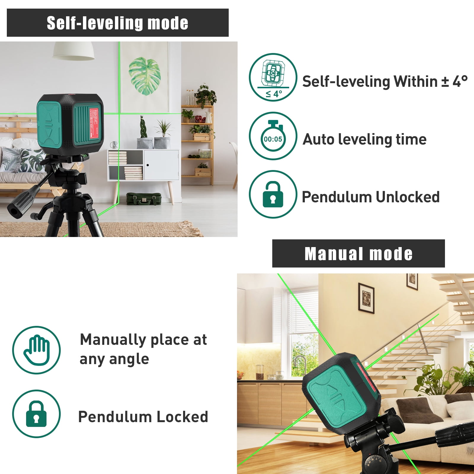 HYCHIKA Self-Leveling Green Laser Level 50ft Horizontal and Vertical Cross Line Laser with Battery Magnetic Base for Construction, Picture Hanging, Home Renovation