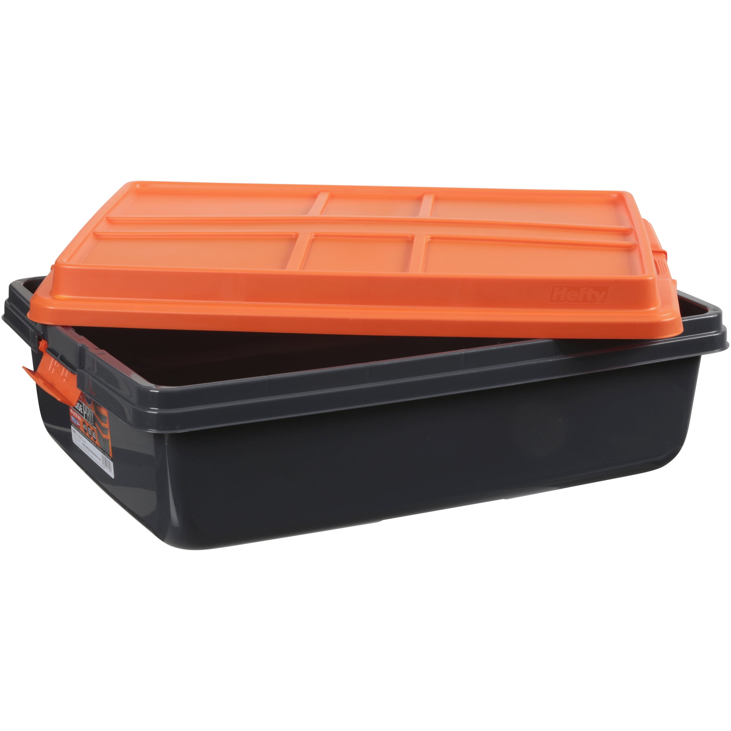 Hefty HI-RISE PRO Heavy Duty Storage Bins, 72 Qt. Latch Storage Box,  Orange/Gray