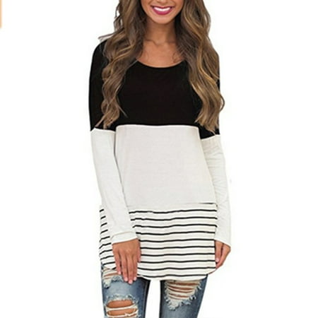 Green Lace Inset - Women's Casual Color Block Lace Inset Long Sleeve T Shirt Tunic Tops