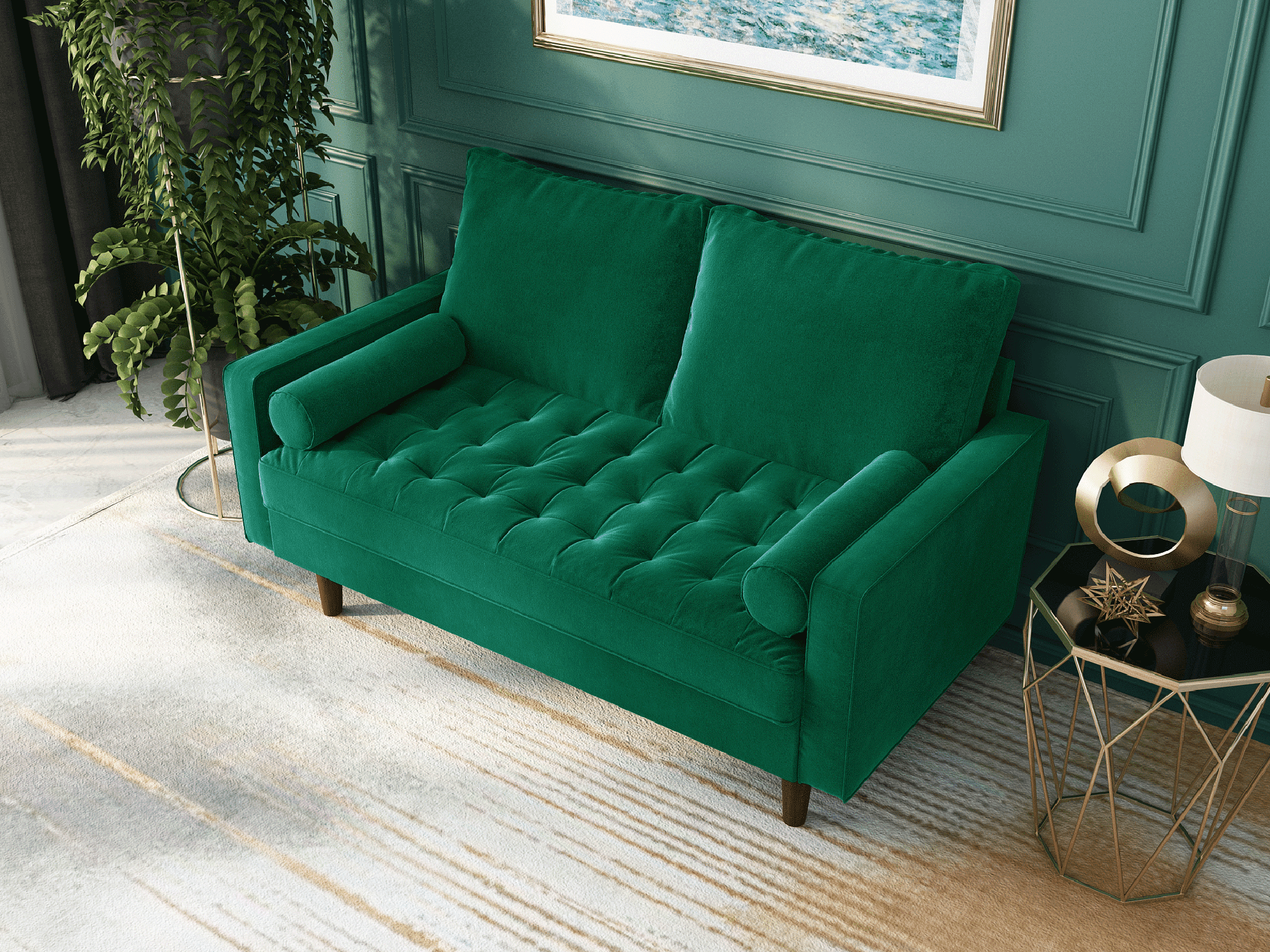 Koby Home Sectional Loveseat Couch Sofa Mid-Century 58" Sofas Couches for Living Room Emerald Green
