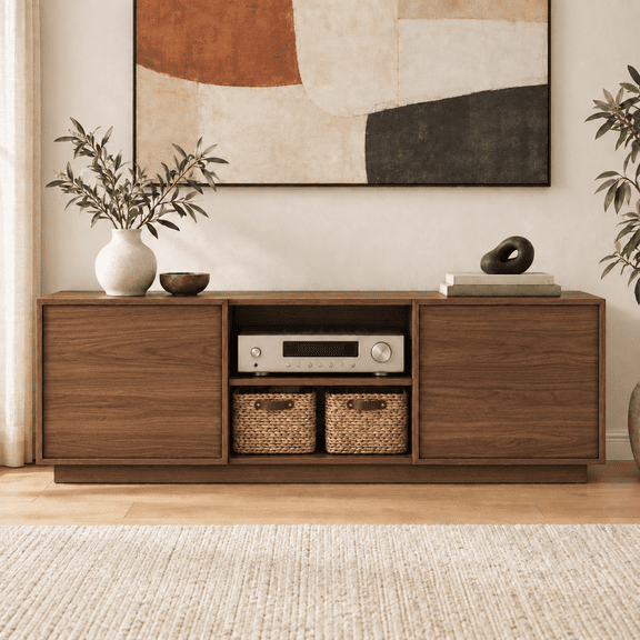 Treocho 54" TV Stand for 55-65 Inch TV, Entertainment Center with open shelf, Walnut