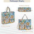 thumbnail image 6 of Corduroy Composite Fabric Tote Bag Magnetic Snap Large Capacity Crossbody Bag Beige Shoulder Strap Monet Cartoon Tigers, 6 of 8